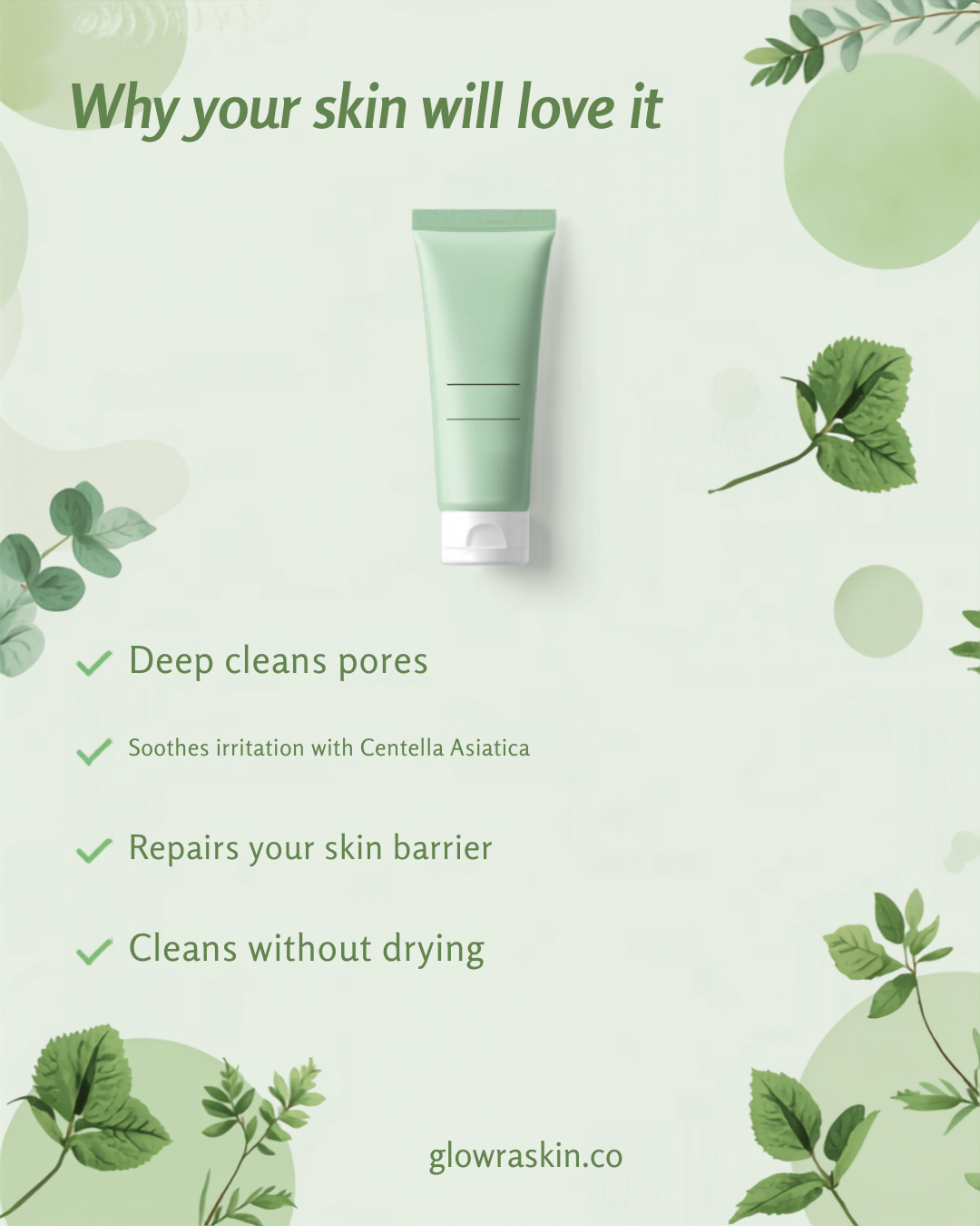 Glowraskin Centella Cleanser benefits - deep clean, soothing, barrier repair