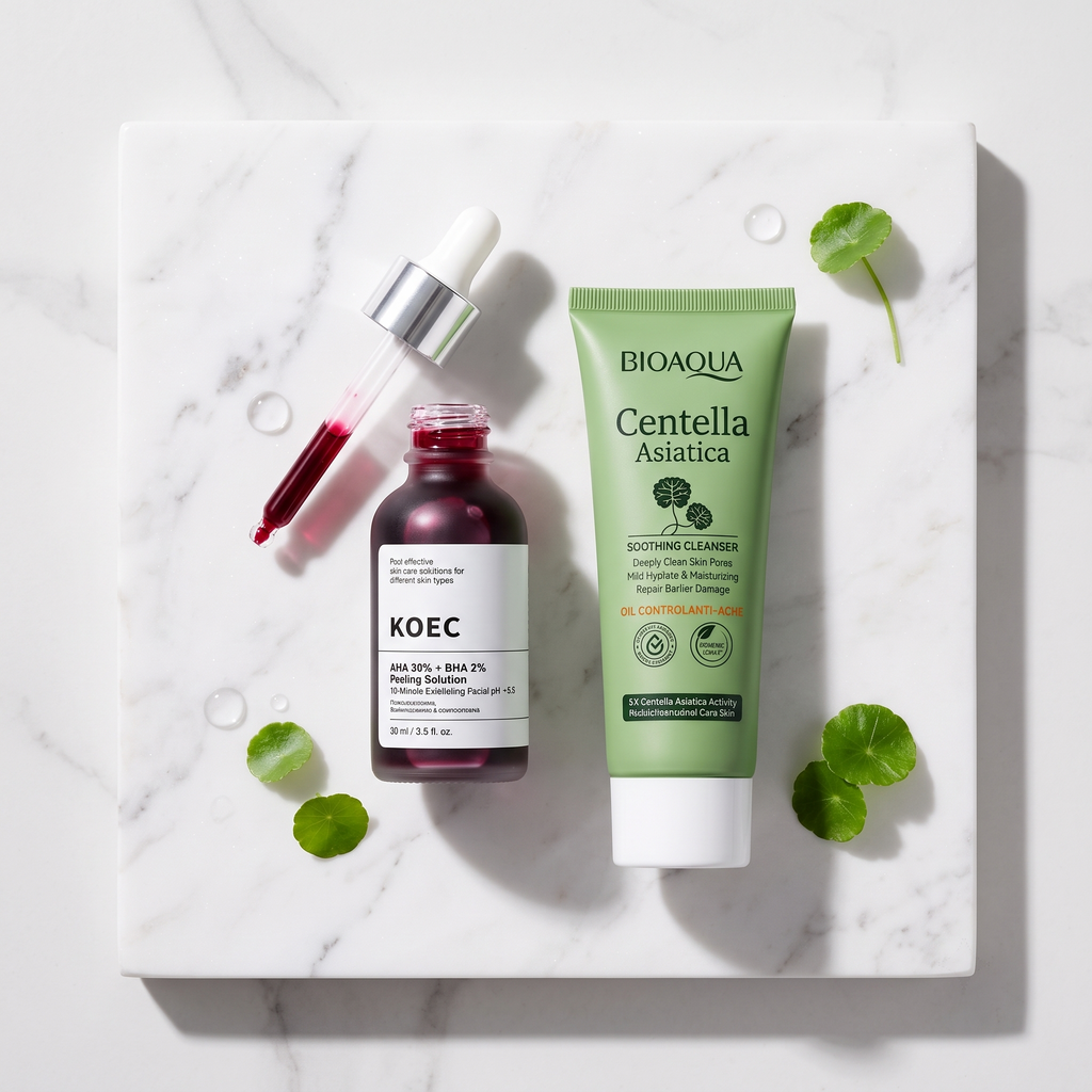 Glowraskin Glow Bundle — AHA+BHA Serum + Centella Cleanser | Complete Skincare Routine