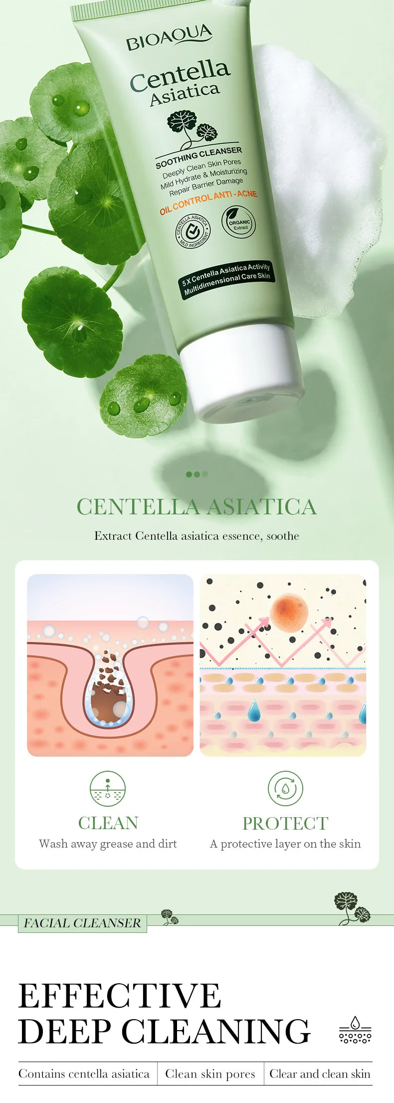 Glowraskin Centella Asiatica Soothing Cleanser — Deep Clean + Barrier Repair | 100g